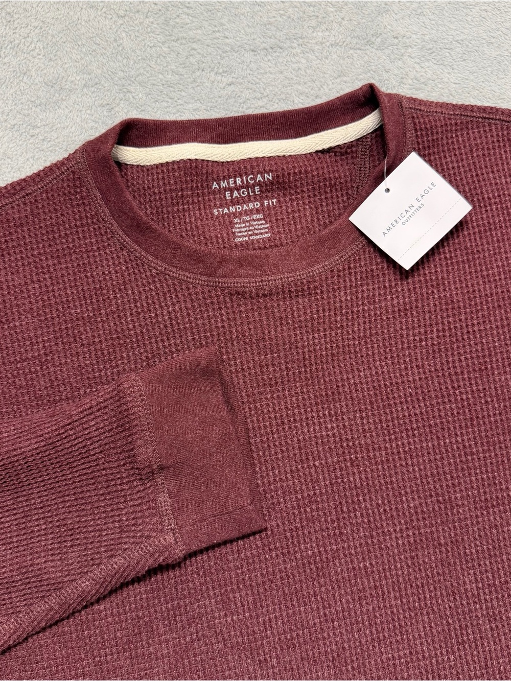 NEW American Eagle Shirt Mens XL Maroon Waffle Knit Standard Fit Thermal L/S